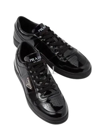 Men's Downtown Triangle Logo Leather Low Top Sneakers Black - PRADA - BALAAN 2