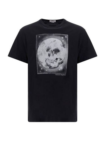 Men's Moon Skull Print Short Sleeve T-Shirt Black - ALEXANDER MCQUEEN - BALAAN 1