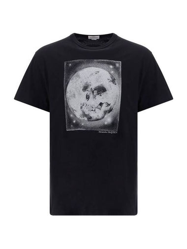 Men's Moon Skull Print Short Sleeve T-Shirt Black - ALEXANDER MCQUEEN - BALAAN 1