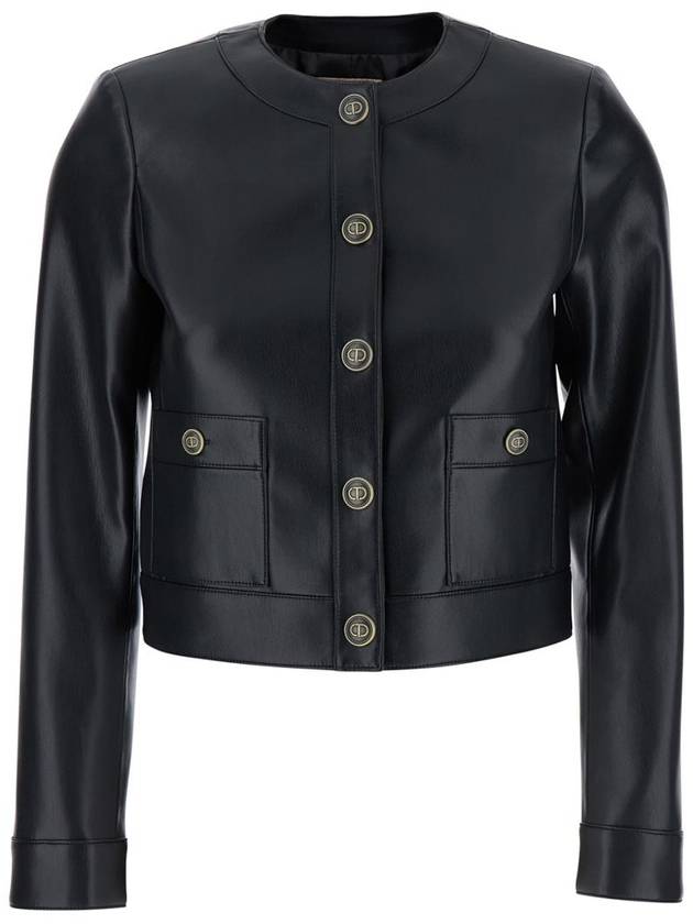 Black Crewneck Jacket With Logo Buttons In Leather Woman - TWINSET - BALAAN 1