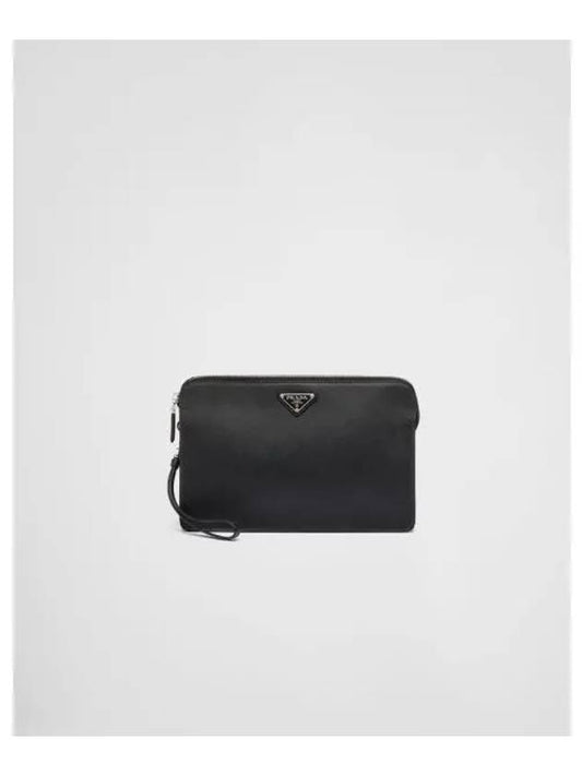 Triangle Logo Saffiano Leather Clutch Bag Black - PRADA - BALAAN 2