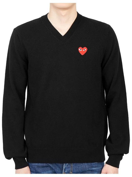 Red Heart Wappen V-Neck Wool Knit P1 N002 1 Black - COMME DES GARCONS - BALAAN 2