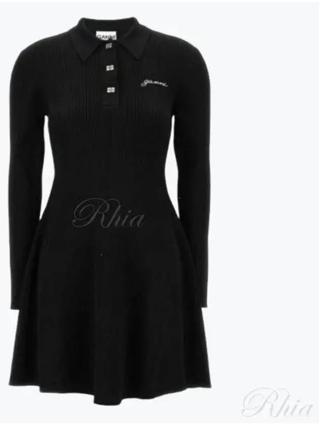 Future Viscose Rib Long Sleeve Short Dress Black - GANNI - BALAAN 2