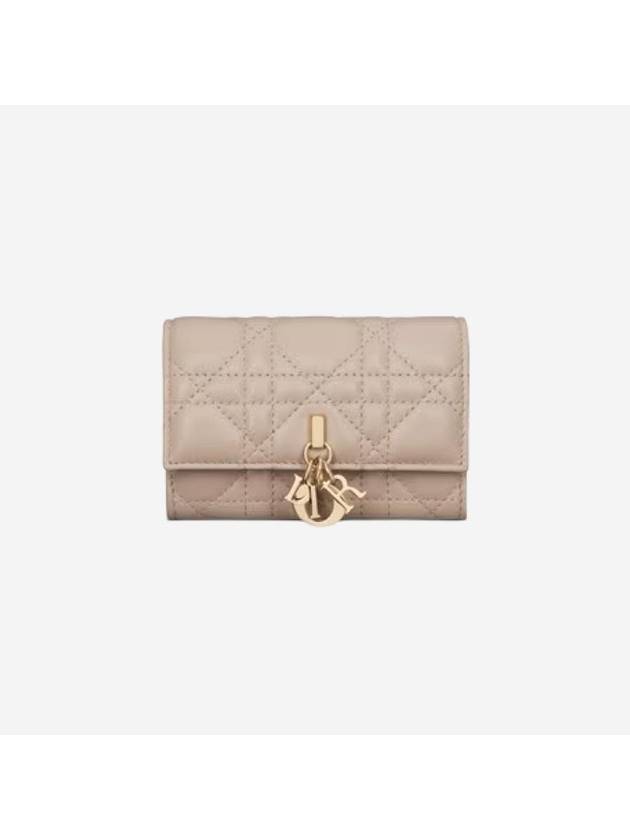 XS Lady Cannage Lambskin Flap Wallet Powder Beige - DIOR - BALAAN 1