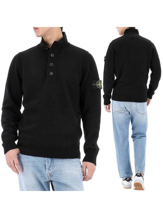 Wappen Patch Half Button Lambswool Knit Top Black - STONE ISLAND - BALAAN 2