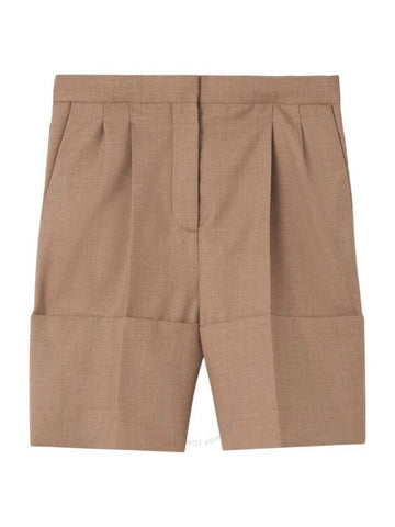 Burberry Ladies Deep Taupe Therry Cuff Detail Wool Tailored Shorts, Brand Size 10 (US Size 8) - BURBERRY - BALAAN 1