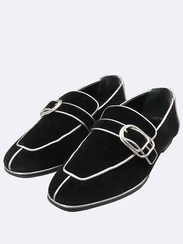 Black velvet silver line decoration women s loafers size 35 - HERMES - BALAAN 6