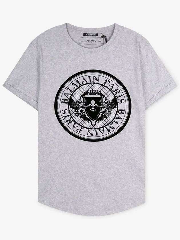 Coin Logo Print Short Sleeve T-Shirt Grey - BALMAIN - BALAAN 3