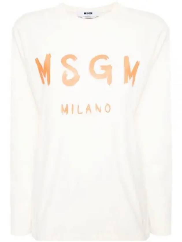 Brushed Logo Cotton Long Sleeve T-Shirt Ivory - MSGM - BALAAN 1