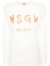 Brushed Logo Cotton Long Sleeve T-Shirt Ivory - MSGM - BALAAN 1