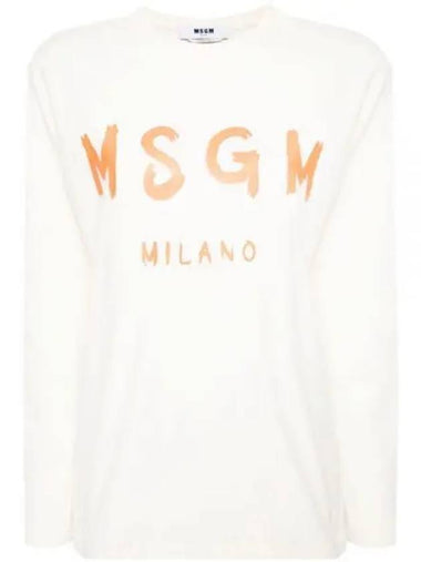 Brushed Logo Cotton Long Sleeve T-Shirt Ivory - MSGM - BALAAN 1