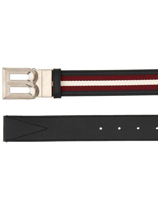 B Bold Buckle Striped Leather Belt Black - BALLY - BALAAN 3