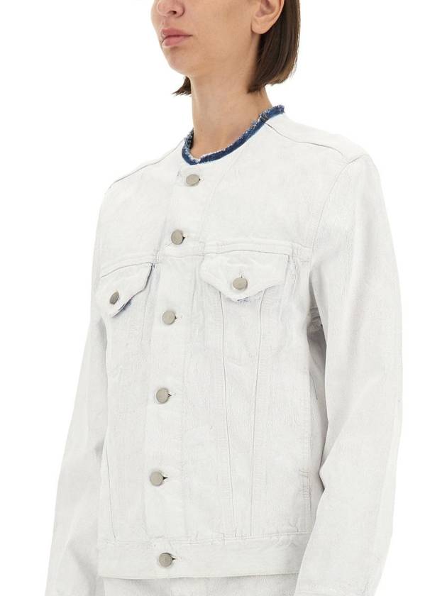 Crack Effect Collarless Denim Jacket White - MAISON MARGIELA - BALAAN 5