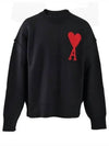 Intarsia Big Heart Logo Wool Knit Top Black - AMI - BALAAN 2