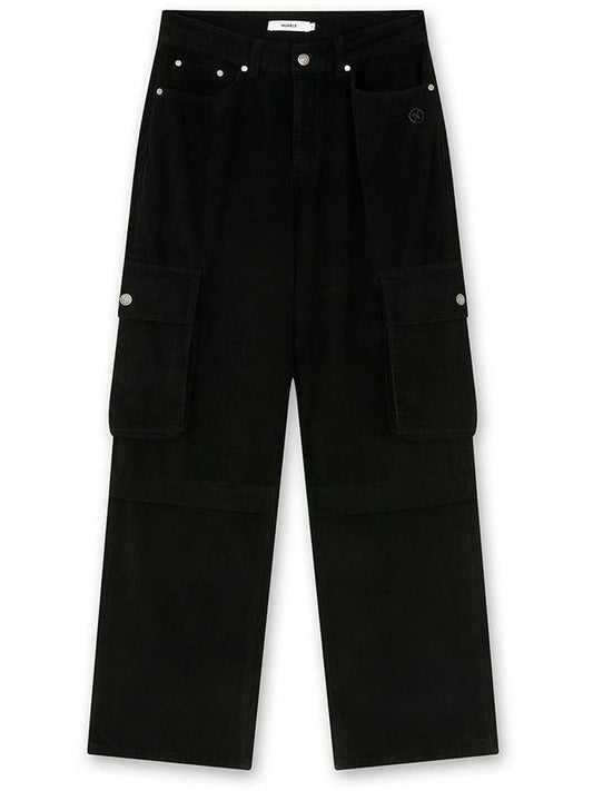 Wide Fit Corduroy Cargo Wide Pants Black - NUAKLE - BALAAN 2