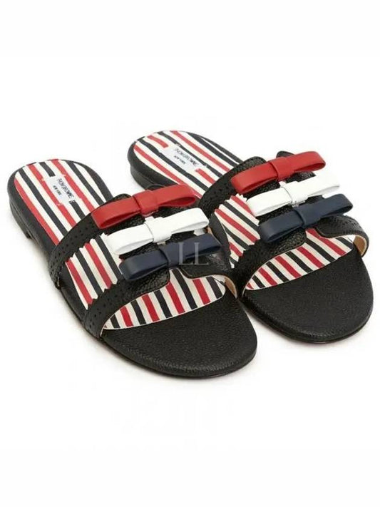 Pebble Grain Bow Brogue Slide Sandals Black - THOM BROWNE - BALAAN 2