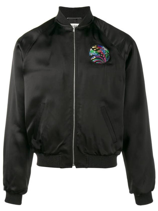 Shark Patch Satin Bomber Jacket Black - SAINT LAURENT - BALAAN 2