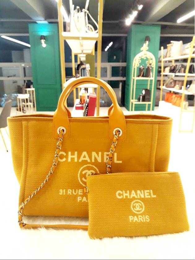 Women s Deauville Tote and Chain Shoulder Bag Mustard Color Condition A - CHANEL - BALAAN 6