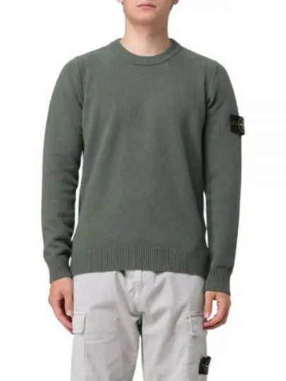 Logo Patch Lambswool Crewneck Knit Top Green - STONE ISLAND - BALAAN 2