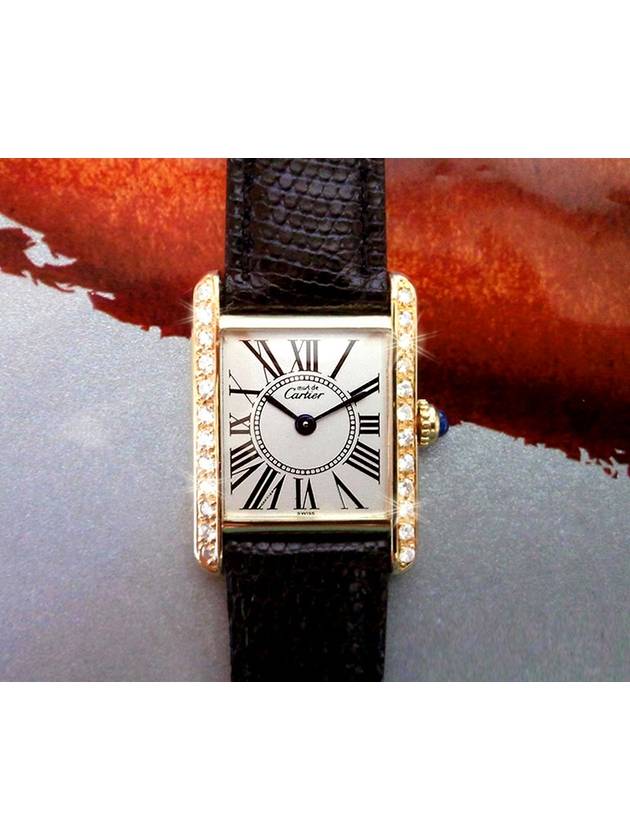 Tank Silver Plate Top Quality Diamond Women s Leather Watch - CARTIER - BALAAN 10