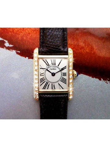 Tank Silver Plate Top Quality Diamond Women s Leather Watch - CARTIER - BALAAN 1