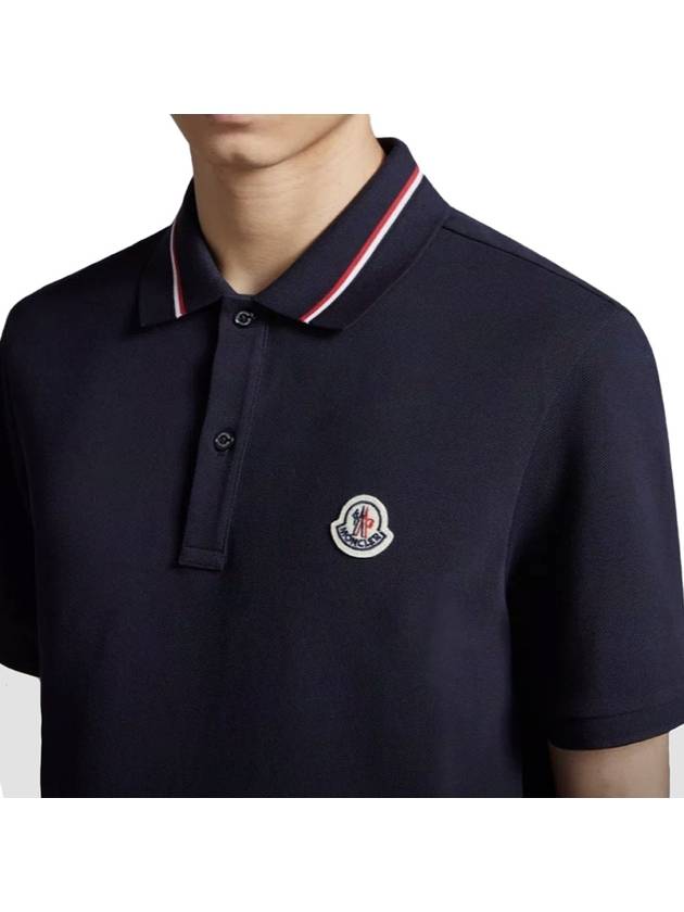 Logo Patch Polo Shirt Dark Blue - MONCLER - BALAAN 5