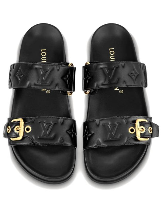 Velcro Lambskin Flat Mule Sandals Black - LOUIS VUITTON - BALAAN 1