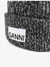 Logo Patch Ribbed Knit Beanie Black - GANNI - BALAAN 4