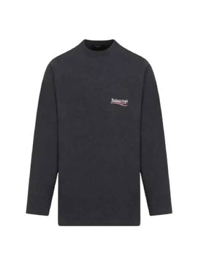 Embroidered Logo Cotton Long Sleeve T-Shirt Grey - BALENCIAGA - BALAAN 2