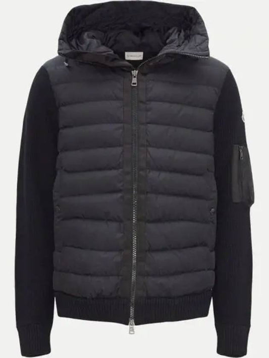 Padded Wool Hooded Zip-Up Cardigan Black - MONCLER - BALAAN 2