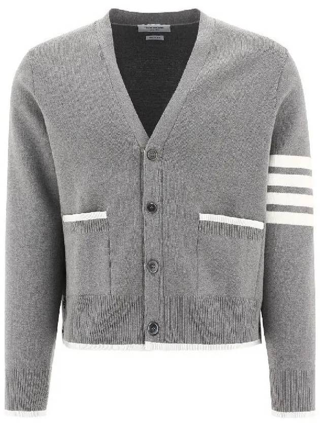 V-Neck Diagonal Armband Cardigan Grey - THOM BROWNE - BALAAN 2