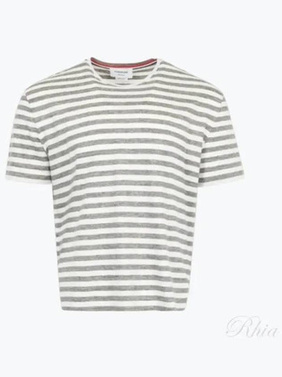 Striped Linen T-Shirt Grey White - THOM BROWNE - BALAAN 2