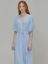 Linen pleated midi dress blue - OPENING SUNSHINE - BALAAN 4