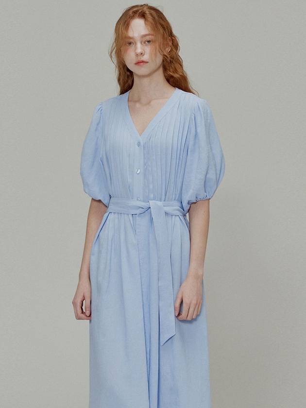 Linen Pleated Midi Dress Blue - OPENING SUNSHINE - BALAAN 4