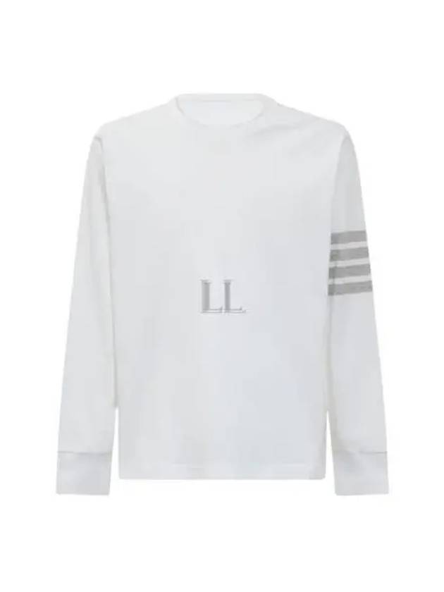 4-Bar Striped Cotton Long Sleeve T-Shirt White - THOM BROWNE - BALAAN 2