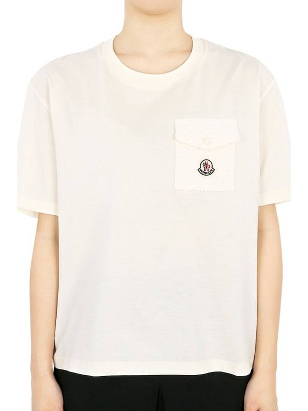 Moncler Women s Logo Patch Pocket Short Sleeve Ivory 8C00022 89AI9 034 - MONCLER - BALAAN 2