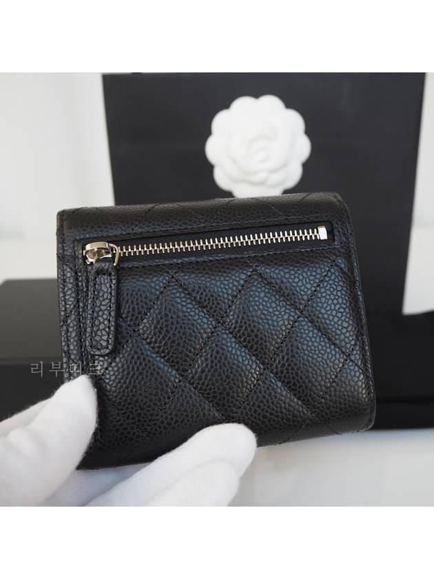 Small Classic Flap Wallet Grained Calfskin Silver Black - CHANEL - BALAAN 8