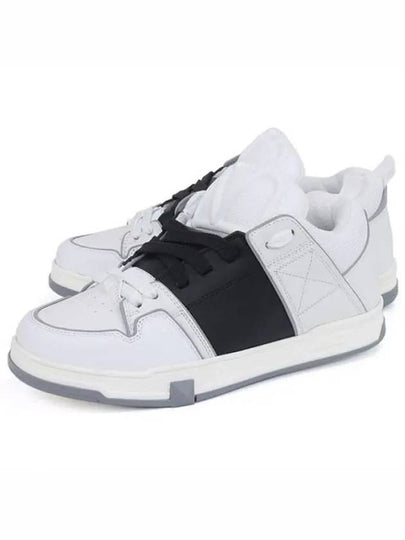 Open Skate Black Band Leather Low Top Sneakers White - VALENTINO - BALAAN 2