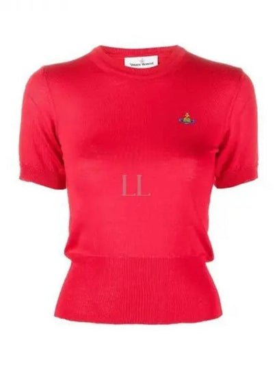 Women's ORB Logo Wool Silk Blend Crop Knit Top Red - VIVIENNE WESTWOOD - BALAAN 2