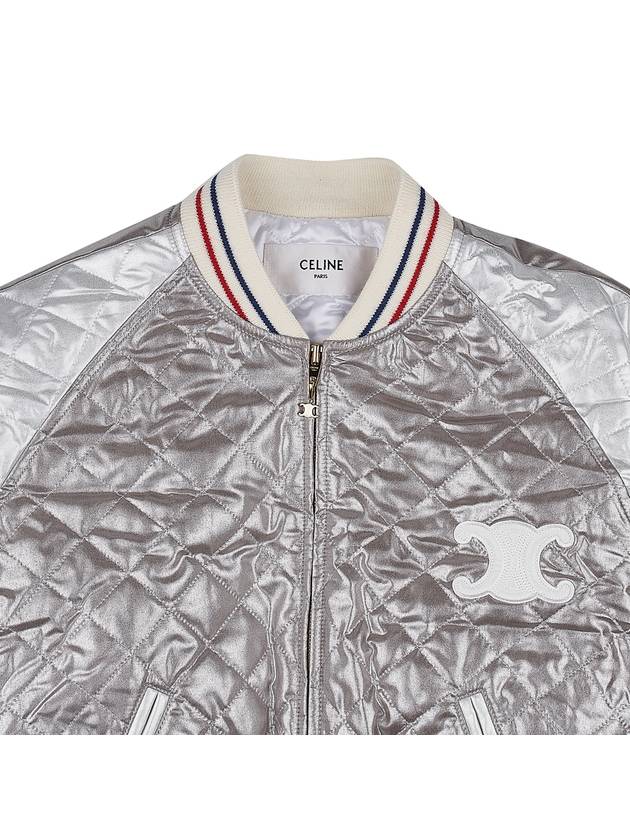 Laminated Silk Kazak Blouson Jacket Silver - CELINE - BALAAN.