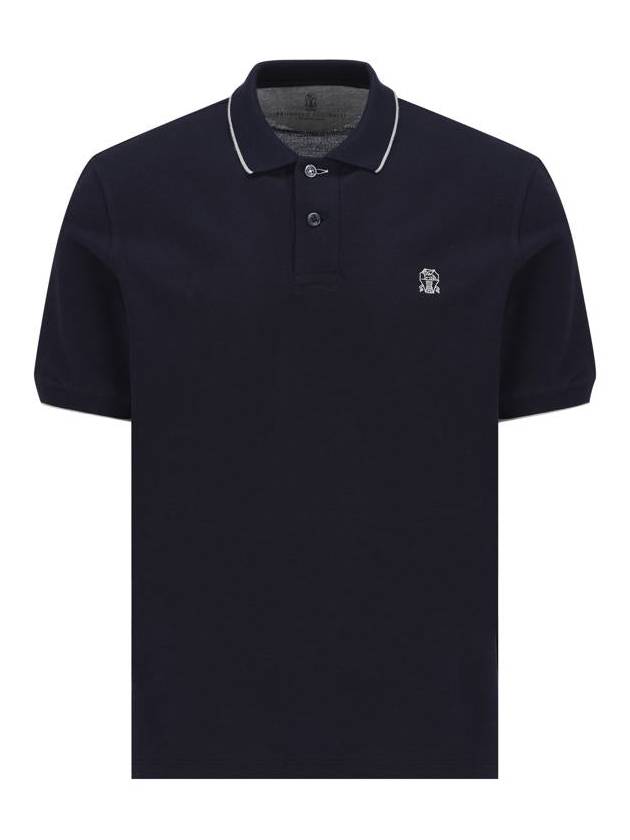 Embroidered Logo Short Sleeve Polo Shirt Navy - BRUNELLO CUCINELLI - BALAAN 2