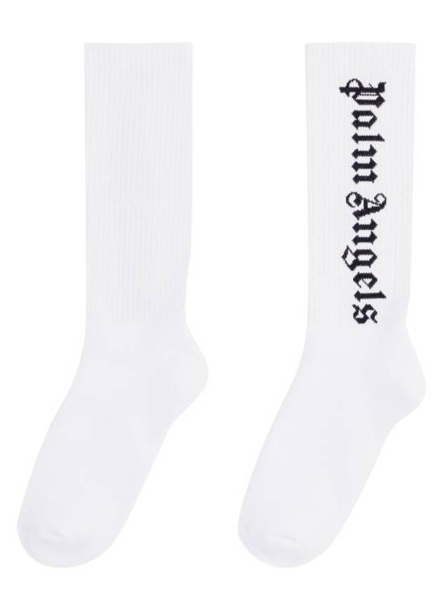 Vertical Logo Cotton Socks White - PALM ANGELS - BALAAN 4