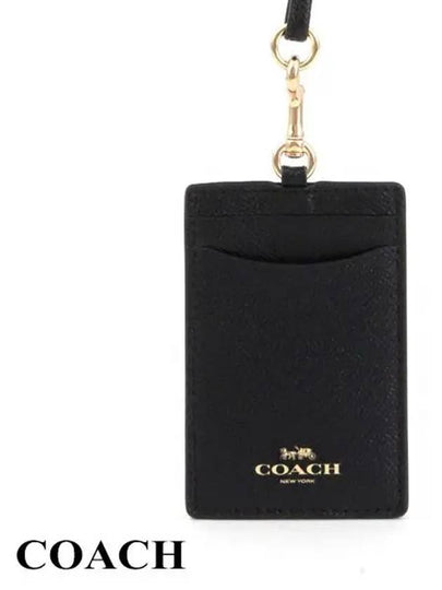 Cross Grain Leather Lanyard ID Case Necklace Card Wallet Black - COACH - BALAAN 2