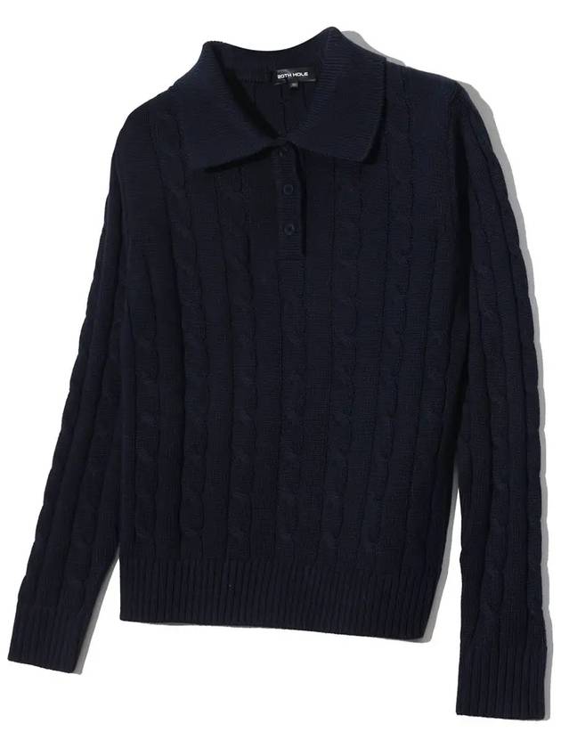 Cable collar long sleeve knit NAVY - 20THHOLE - BALAAN 4