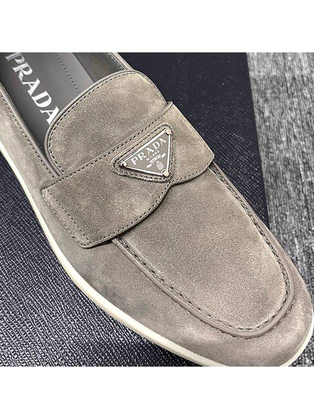 Triangle Logo Suede Loafers Grey - PRADA - BALAAN 8