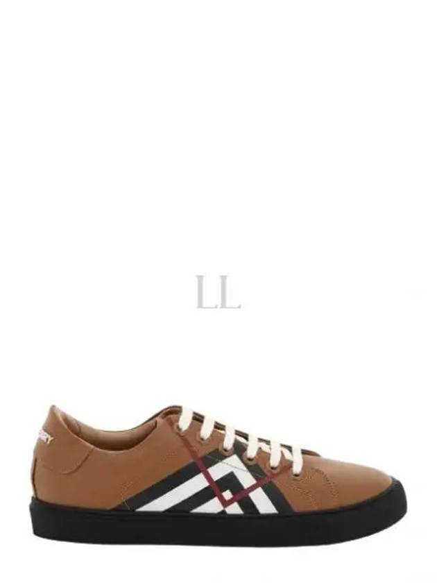 Chevron Check Leather Low Top Sneakers Brown - BURBERRY - BALAAN 2