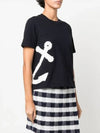 Women's Boucle Anchor Embroidered Short Sleeve T Shirt Navy - THOM BROWNE - BALAAN 5