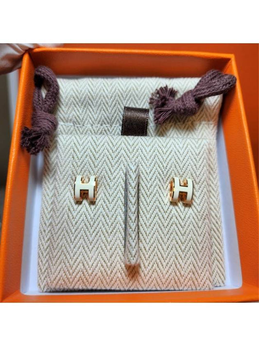 Mini Pop H Earring Rose Gold & Blanc - HERMES - BALAAN 2