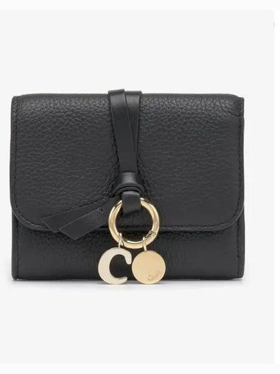 Alphabet Grain Leather Flap Small Half Wallet Black - CHLOE - BALAAN 2