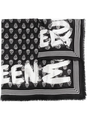 Skull Pattern Logo Print Scarf Black - ALEXANDER MCQUEEN - BALAAN 1